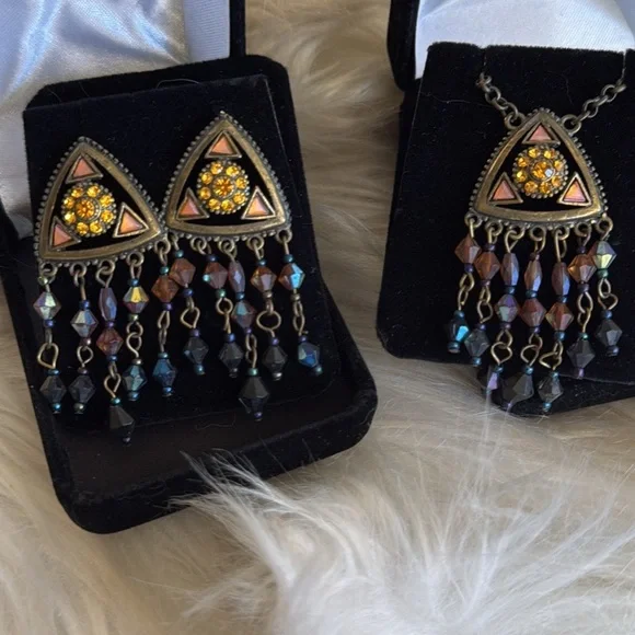 Necklace Earring Set Bronze Egyptian Style Gold  Swarovski Crystal Embellished - Picture 6 of 7